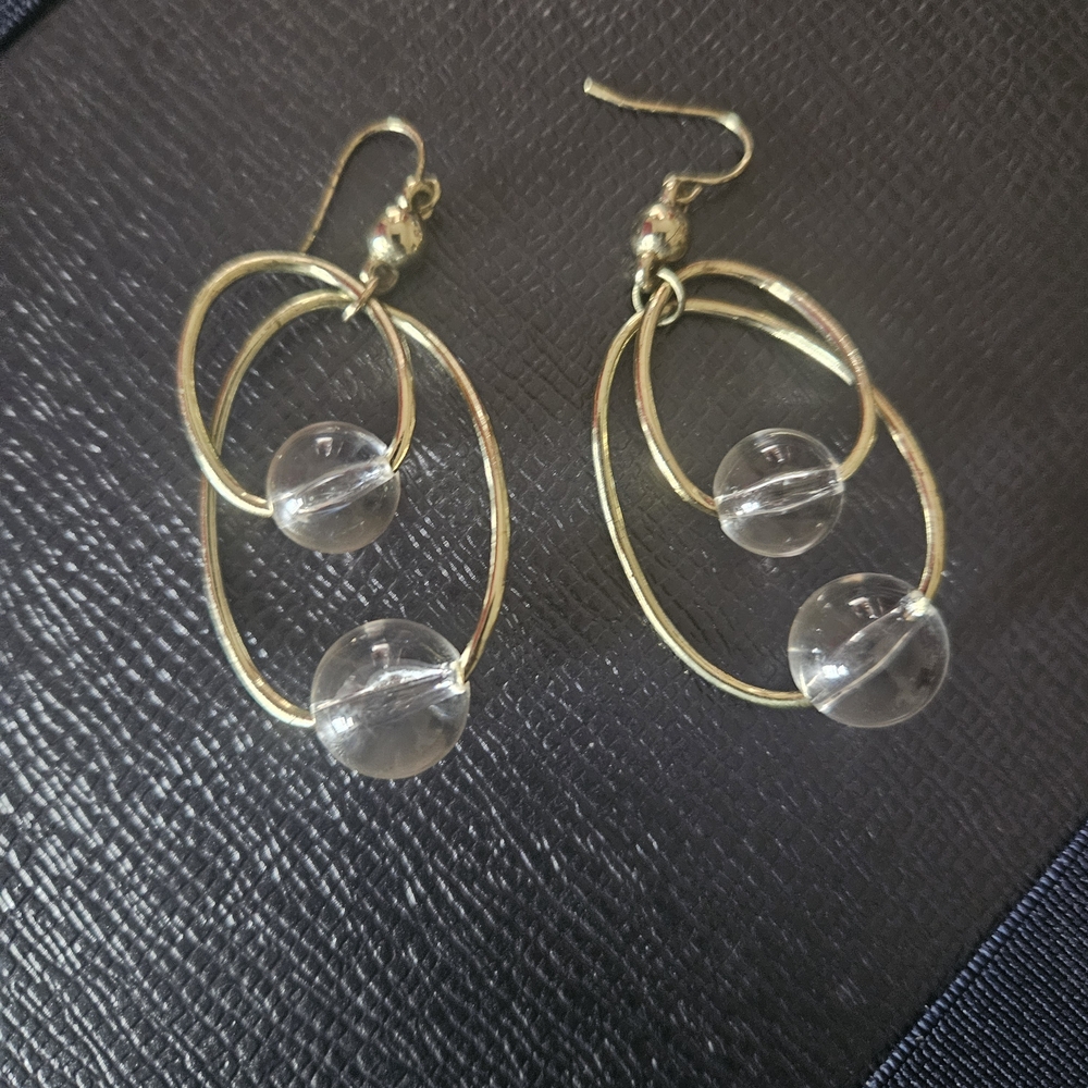 Elegant Vintage Gold and Clear Beaded Dangle Earrings